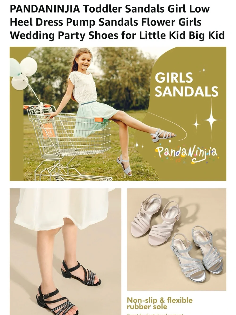 Pandaninjia toddler girl sandals low heel princess shoes